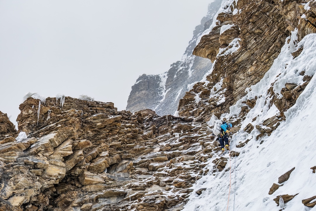 Manu Pellissier leads the tenth pitch of day two on the attempt on Nanda Devi East, a maze of down-sloping rock and rotten ice