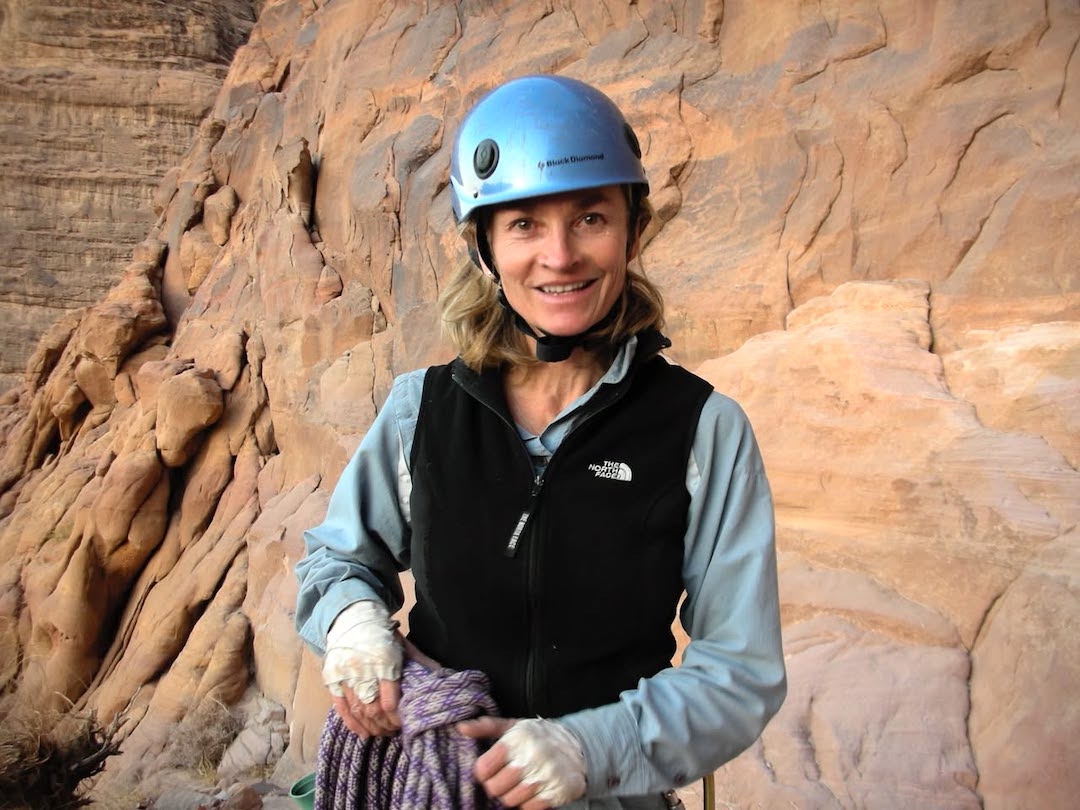 Franziska Garrett enjoying desert climbing in Wadi Rum, Jordan. 
