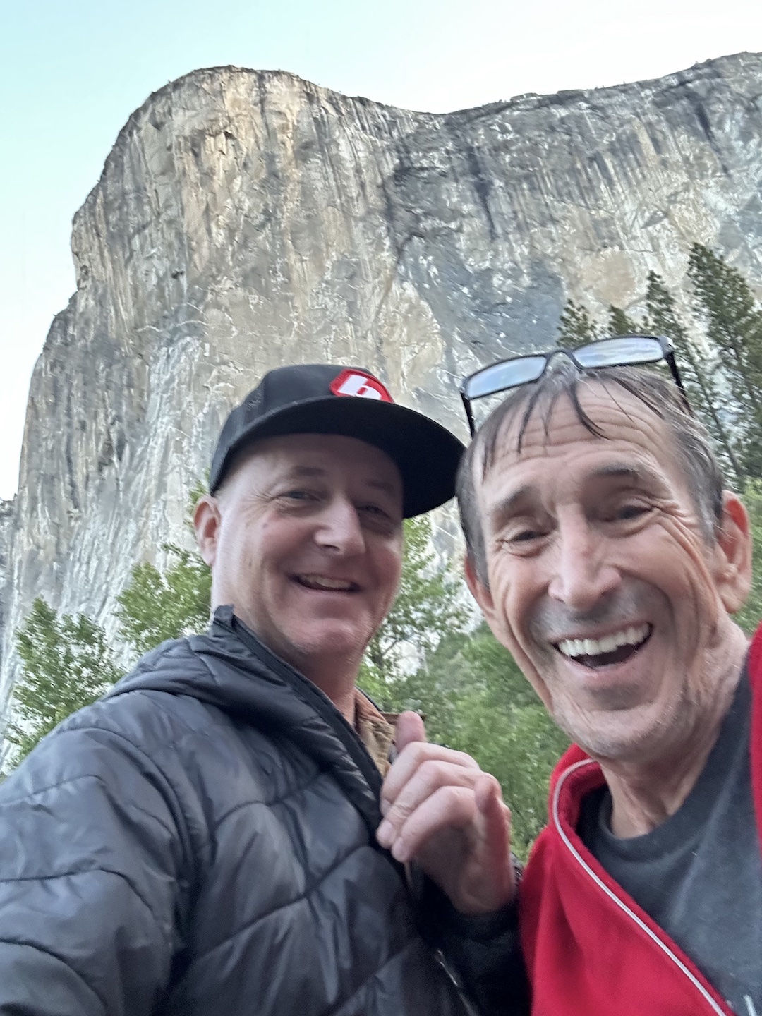 Dale Bard (right) and Jared Ogden, who was with him in his final weeks and days, in El Cap Meadow in May 2025. 
