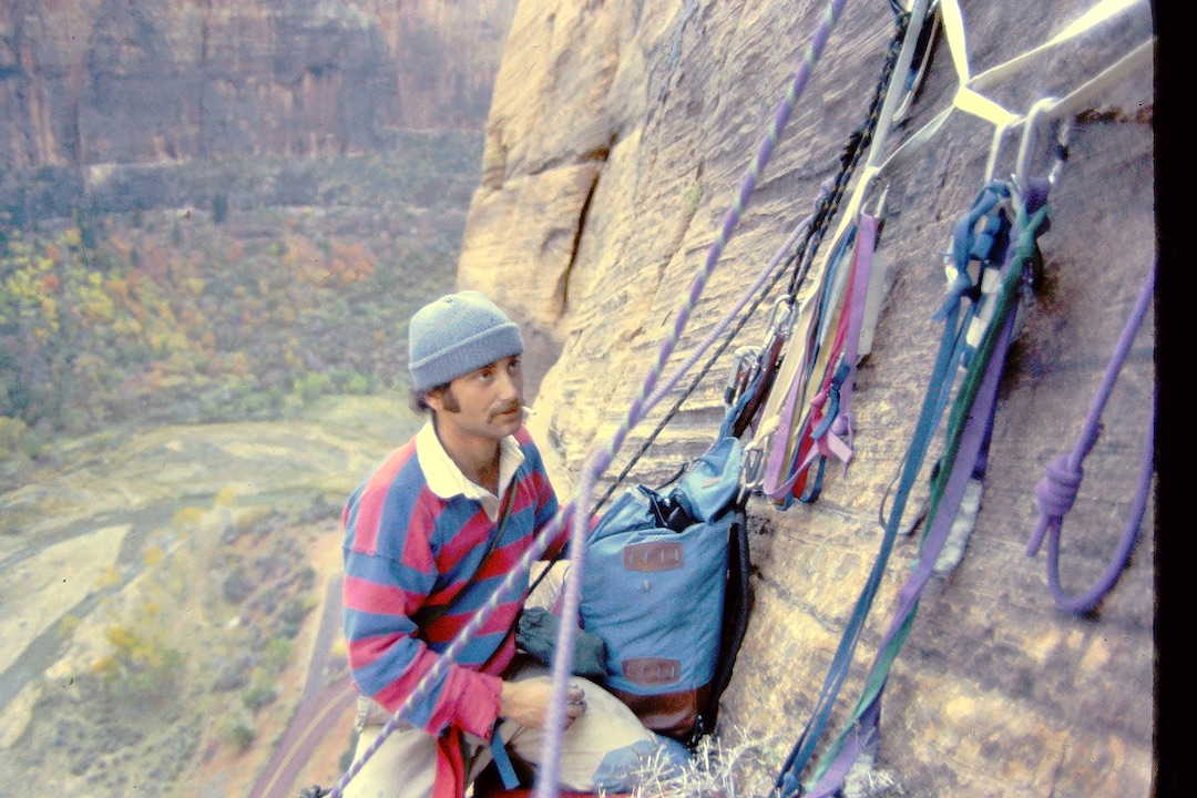 Ron Olevsky on the second ascent of his great Touchstone, Zion National Park, in the 1970s.