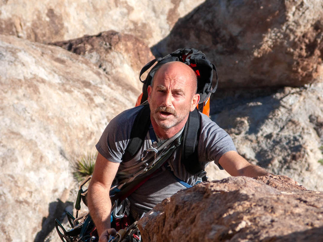 Ron Olevsky climbing at Thumb Butte, Kingman Area, Northern Arizona. 