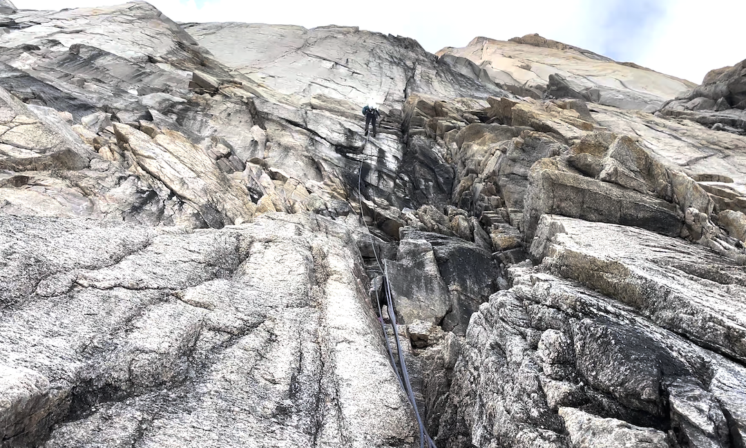 Vincent Lapointe rappelling Babies’ First Big Wall on the east buttress of the Citadel. 