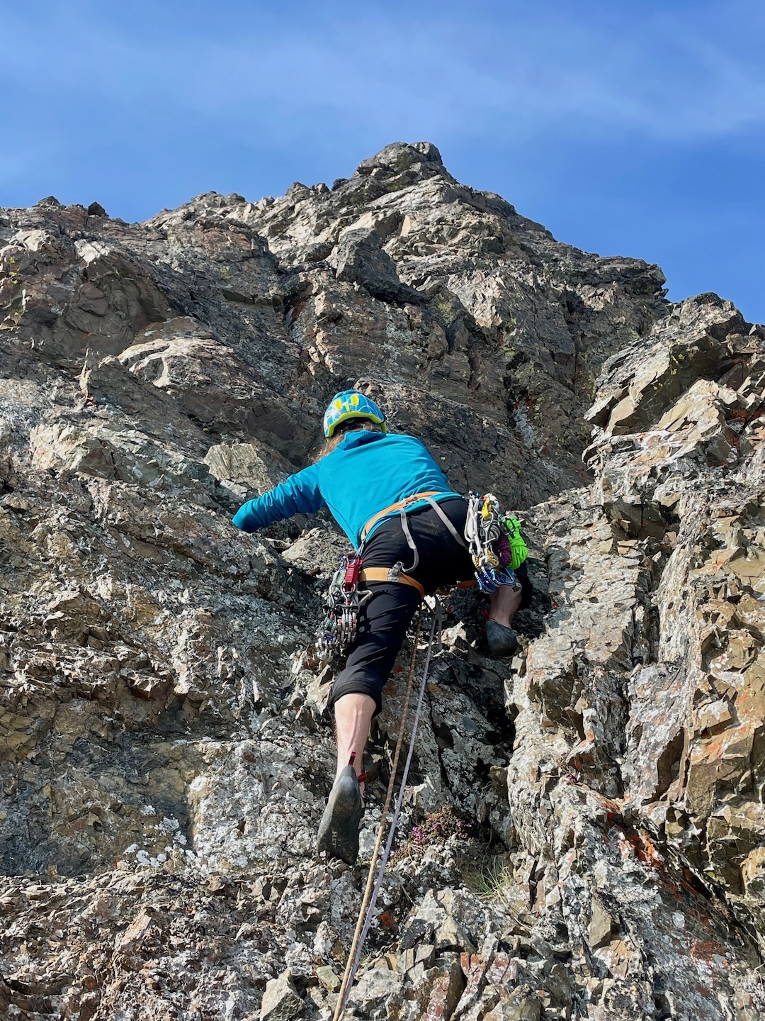 Joda Hankins on the south ridge of Little Podju. 