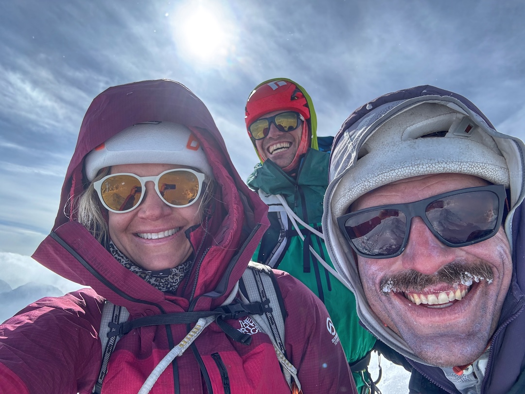 Anna Pfaff, Andres Marin, and Tad McCrea (L to R) on the summit of Mt. Providence. 