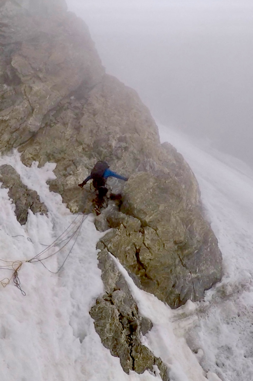 After a seven-hour pause to wait out rockfall on the lower northwest face of Nanga Parbat, Denis Urubko restarts the ascent at around 7 p.m. on July 6. 