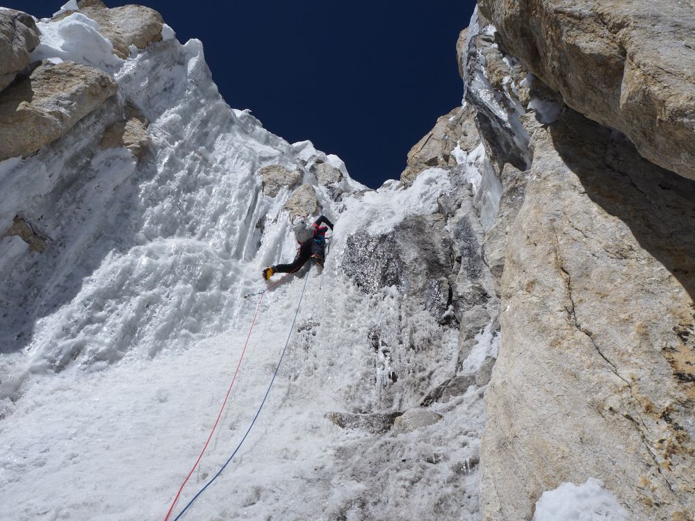Steep ice on the southeast face of Hunza Peak. 