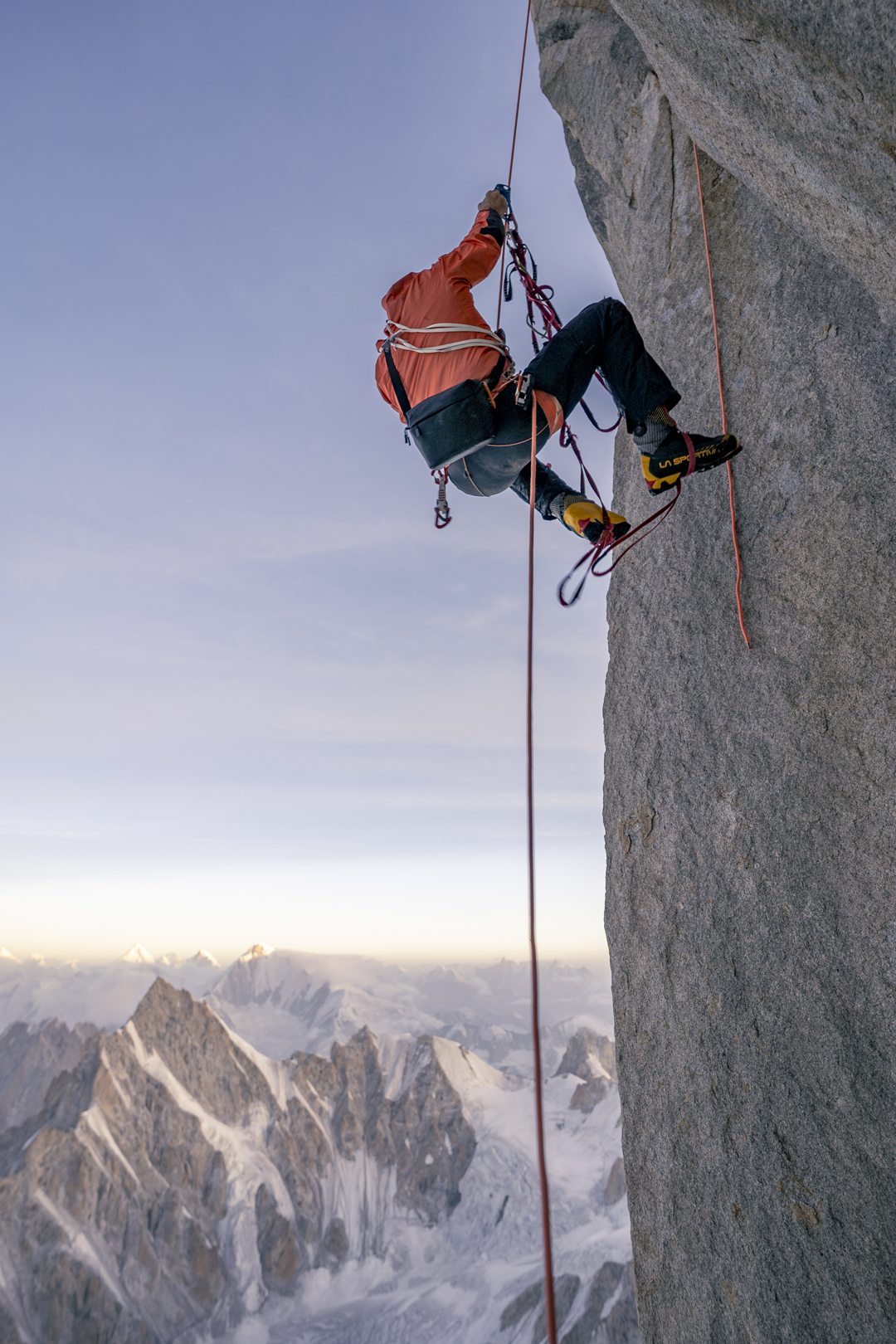 Thomas Huber re-ascending the first pitch on the final tower of Eye Ri.
