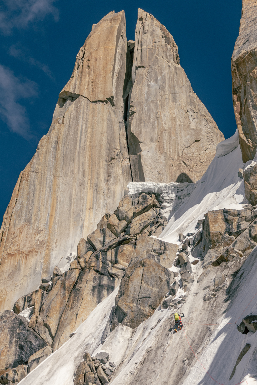 Jon Griffin heads toward the summit tower of Eye Ri. 