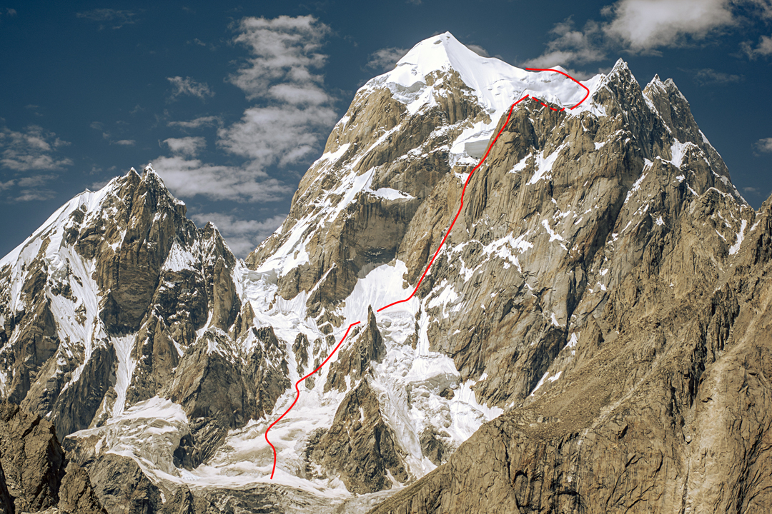 The 2025 route and high point on Latok III via the southeast pillar. 