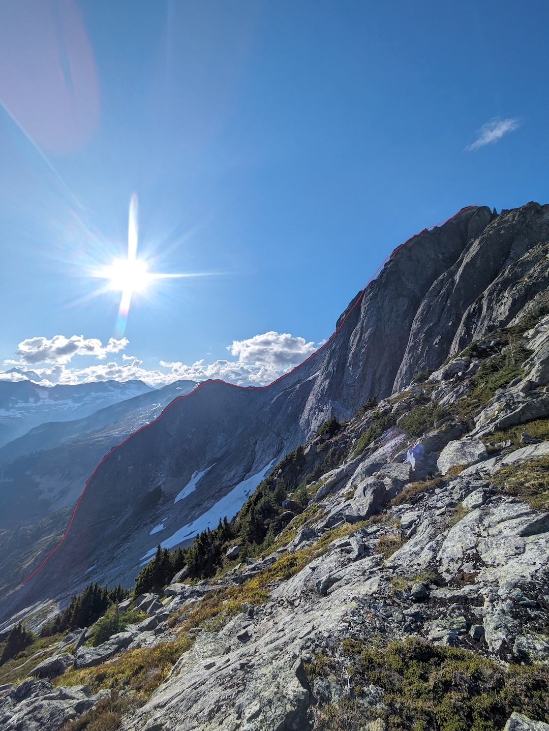 The Imperfect Bypass (IV 5.10+ R), climbed by Sam Boyce and Lani Chapko, on the southwest ridge of Whatcom Peak in the Picket Range. 
