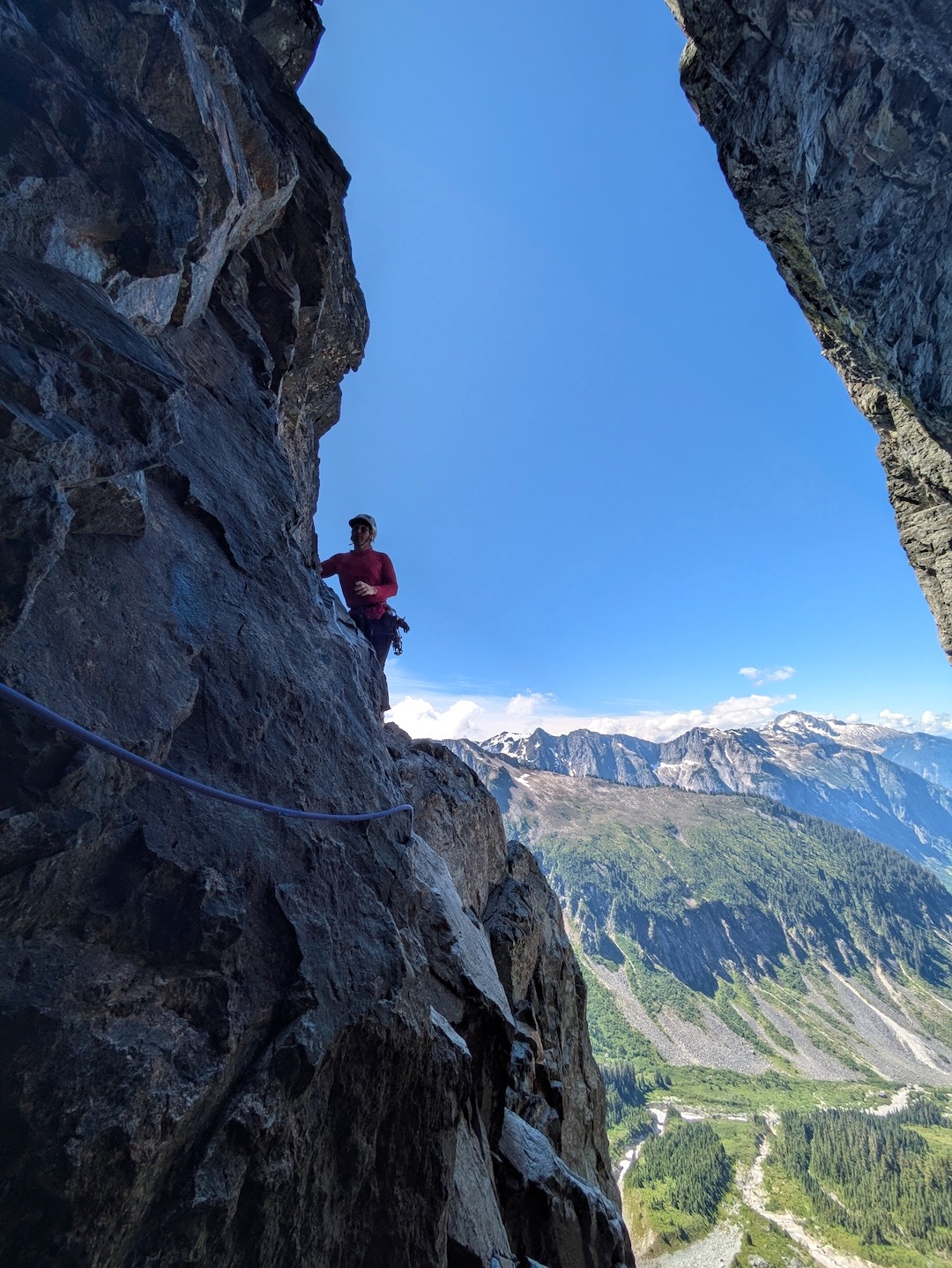 Sam Boyce leading pitch five of The Imperfect Bypass on Whatcom Peak.