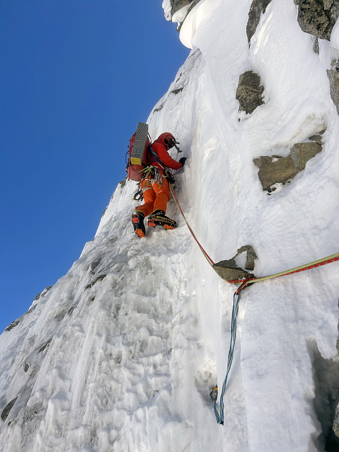 In the lower couloir on the northwest face of Tumladen Sar. 