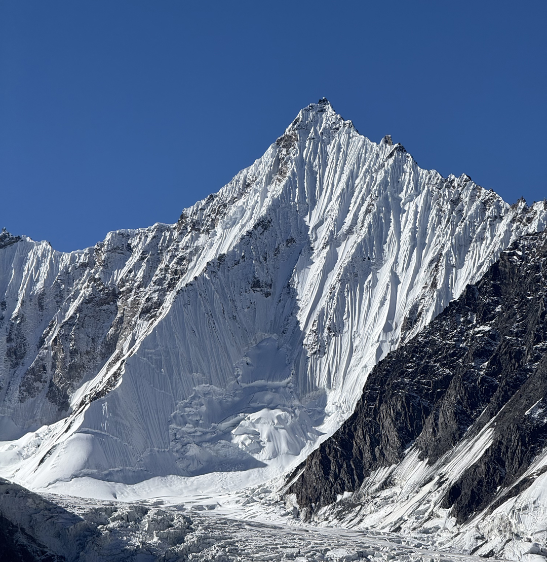 Unclimbed Sharp Peak (6,401m), above the Second West Virjerab Glacier. 
