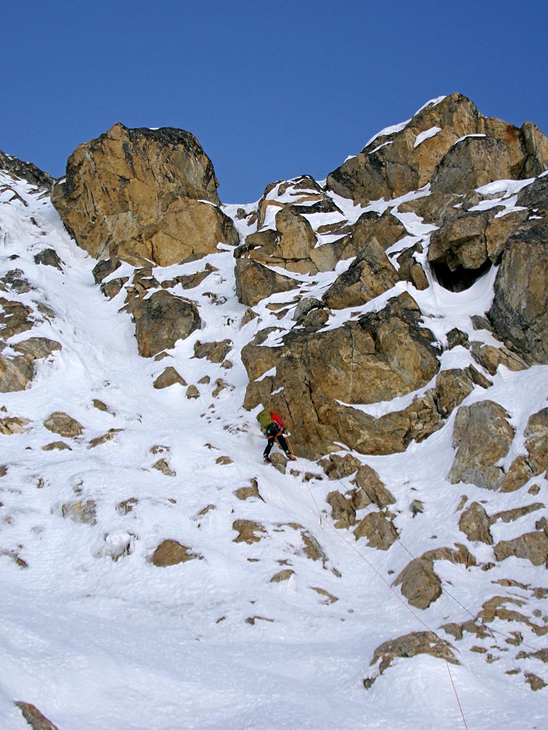 During the ascent of a direct route on the northwest face of Shershon. 