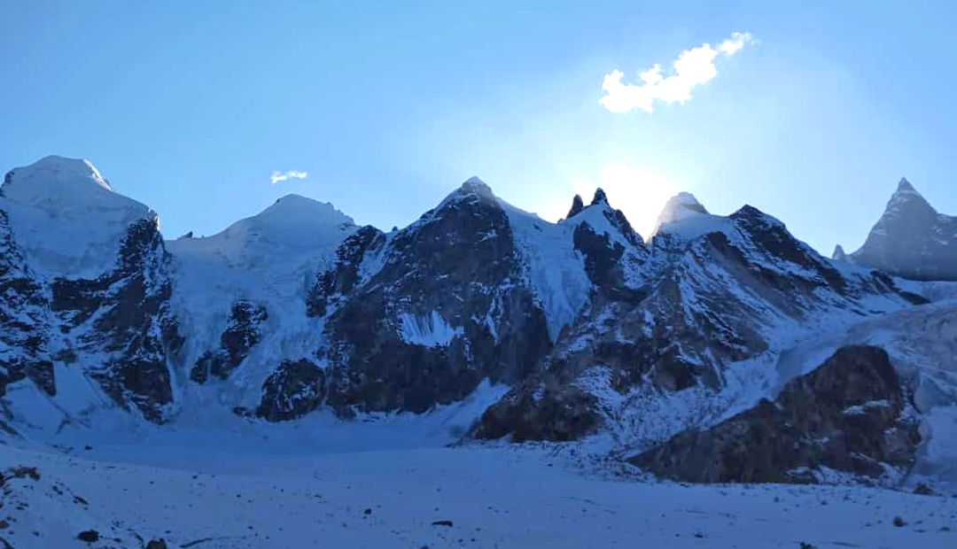 Unclimbed peaks at the head of the Denyai Tokpo.