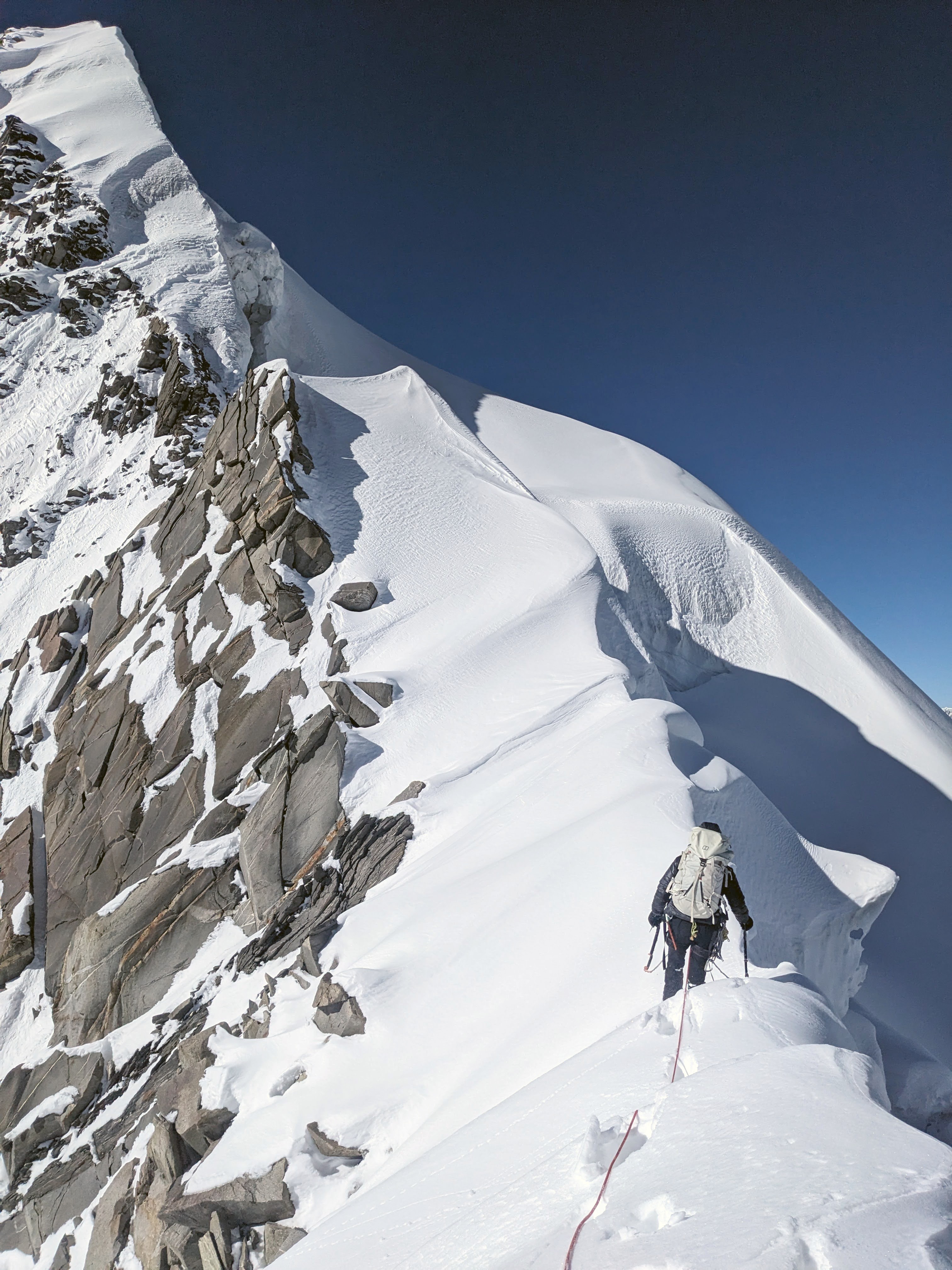 Climbing along the northeast ridge of Munocho Chhok.