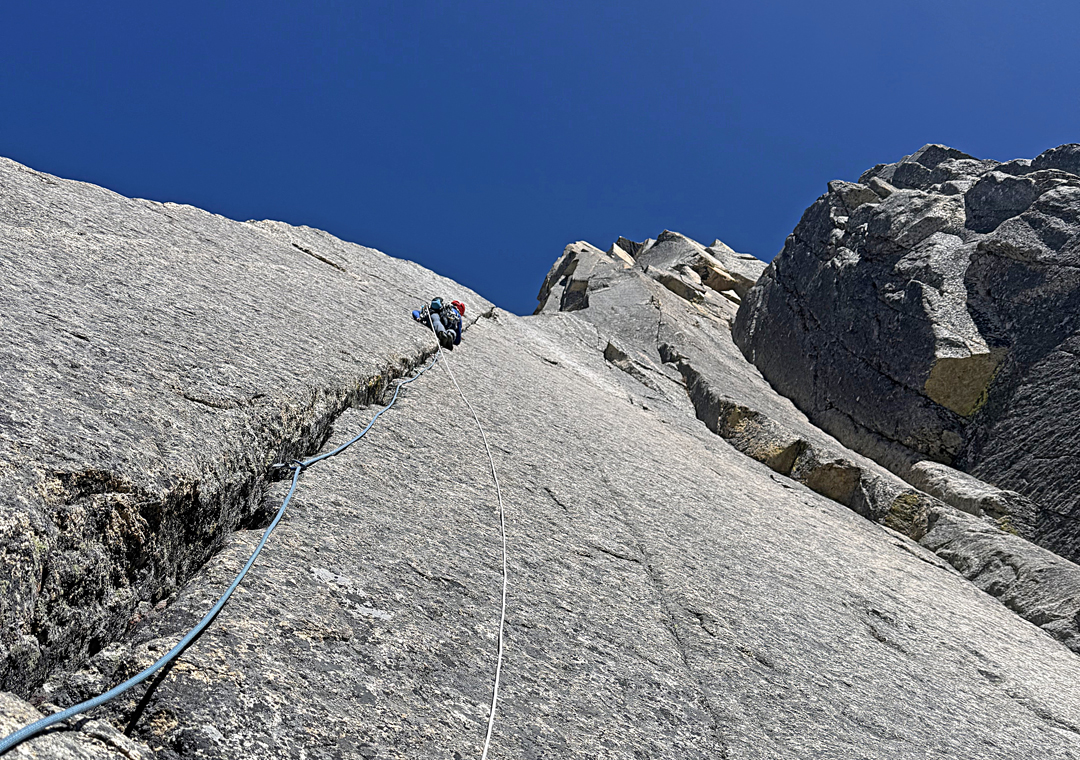 Seth Timpano on the excellent second pitch on the south face of the Fourth Pillar of Ray Peak.