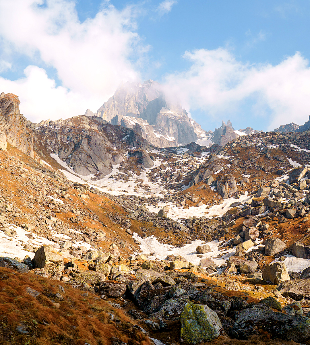 The Horn of Harsil seen from the last day of the approach to base camp.  