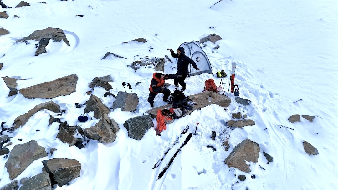 Warming up with a dance party at high camp near Wolf Mountain. 
