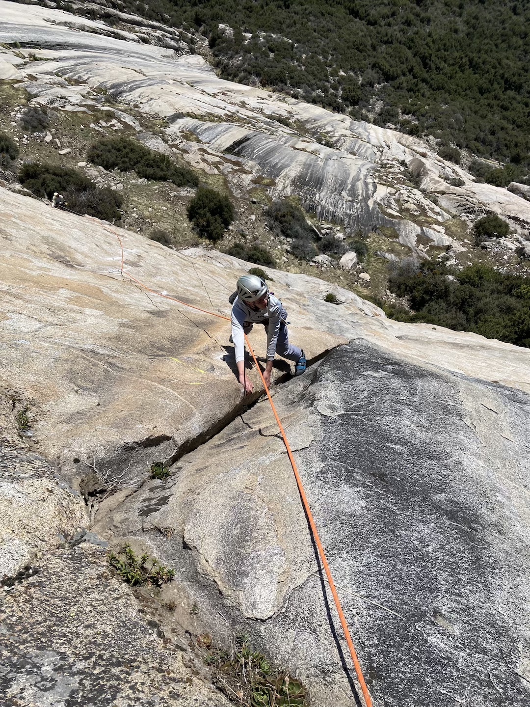 Tristan Thau following pitch six (5.11b) on Tying the Knot. 