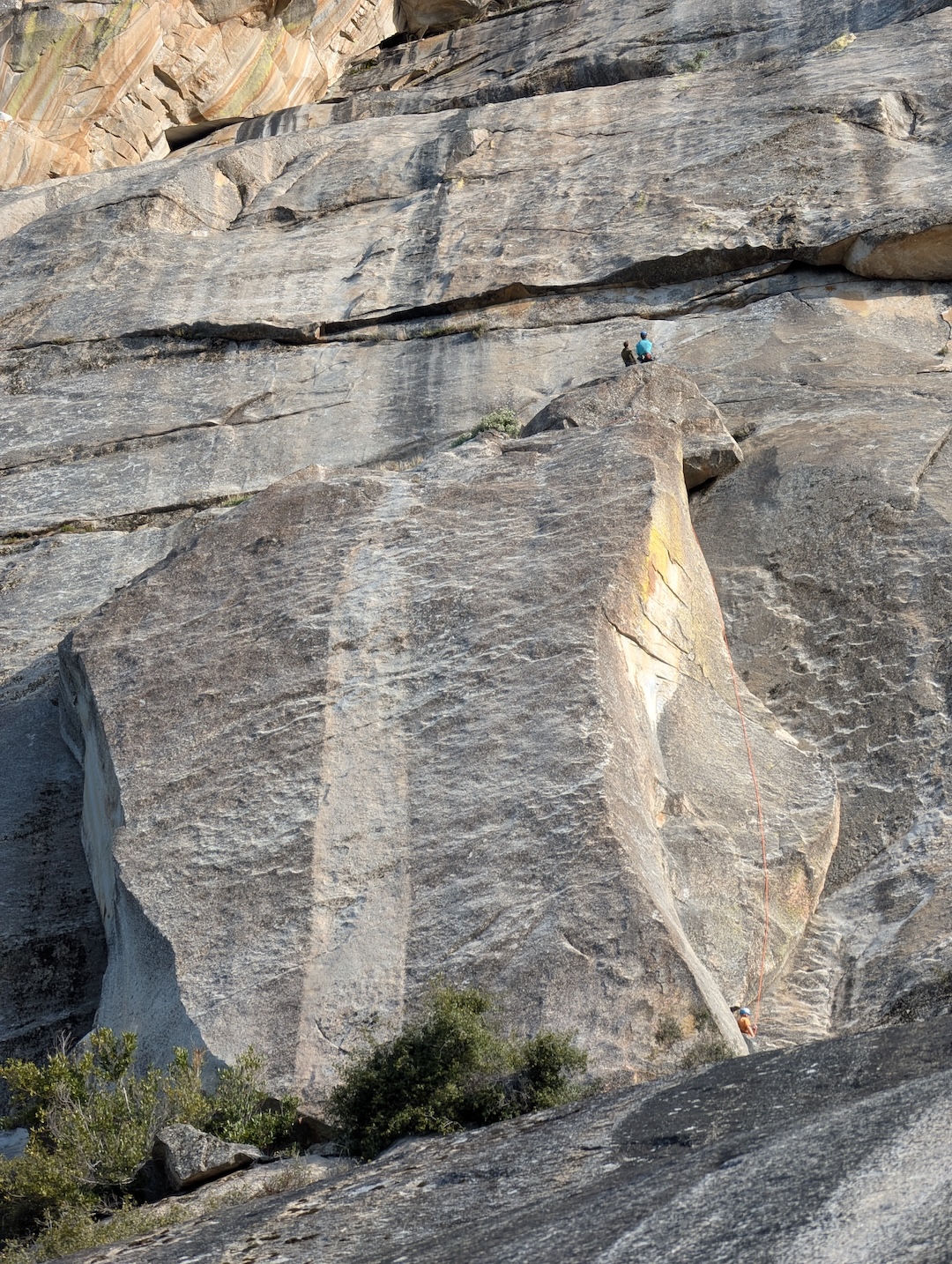 Joe Maier and Brian Prince contemplating the crux fifth pitch (5.12d) of Tying the Knot. 