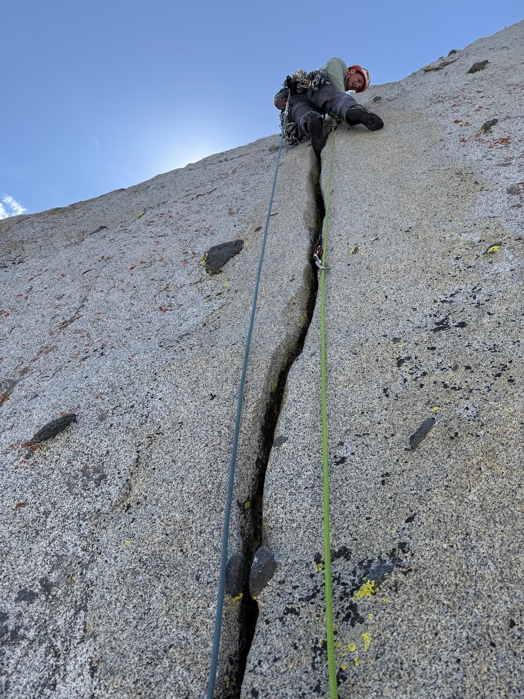 Derek Field swims up the 5.10a splitter (5.10a) on pitch three of Giselle’s Big Advencha. 