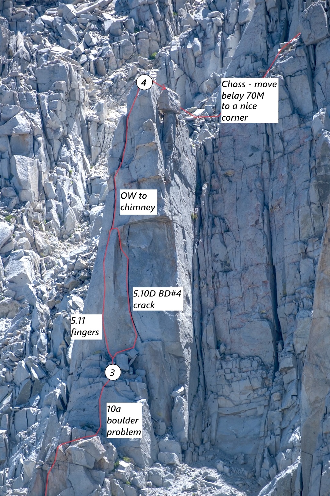 Detail of the middle pitches of Giselle’s Big Advencha (1,200’, 5.10+) on the north pillar of Mt. Crocker. 