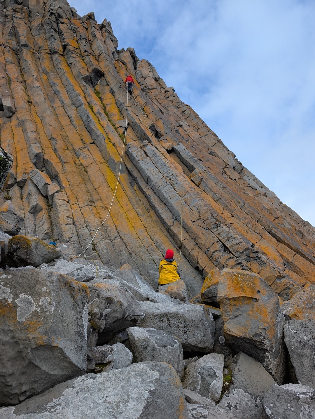 Climbing the first pitch during the first ascent of Edinburgh Hill.