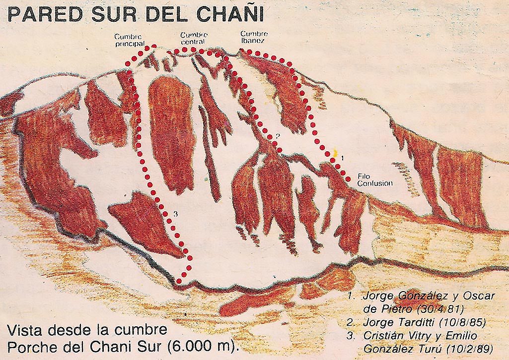 1980s routes on the south face of Nevado de Chañi.