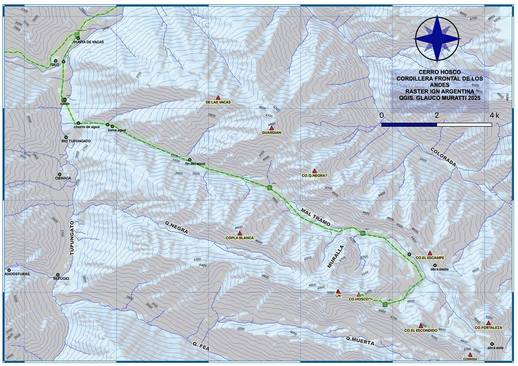 Map showing the three-day approach to Cerro Hosco.