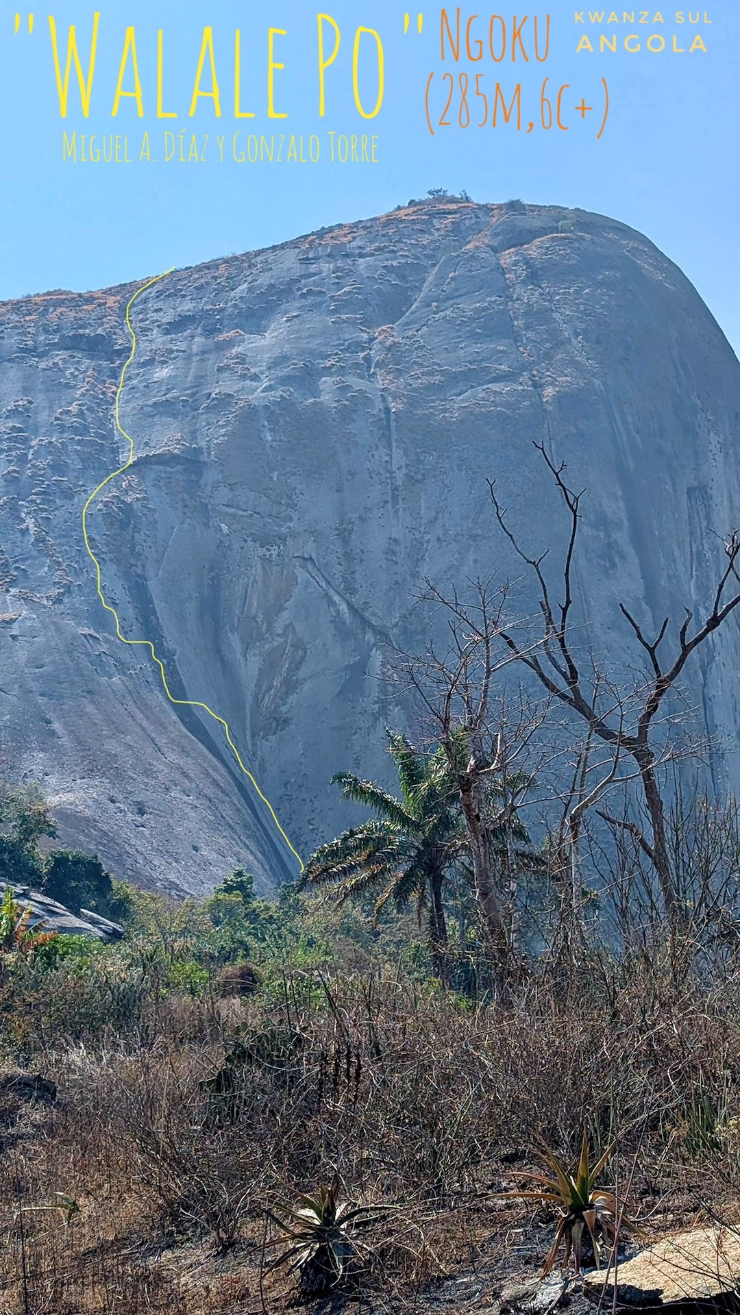 The new route Walale Po (285m, 6c+) on Ngoku dome.