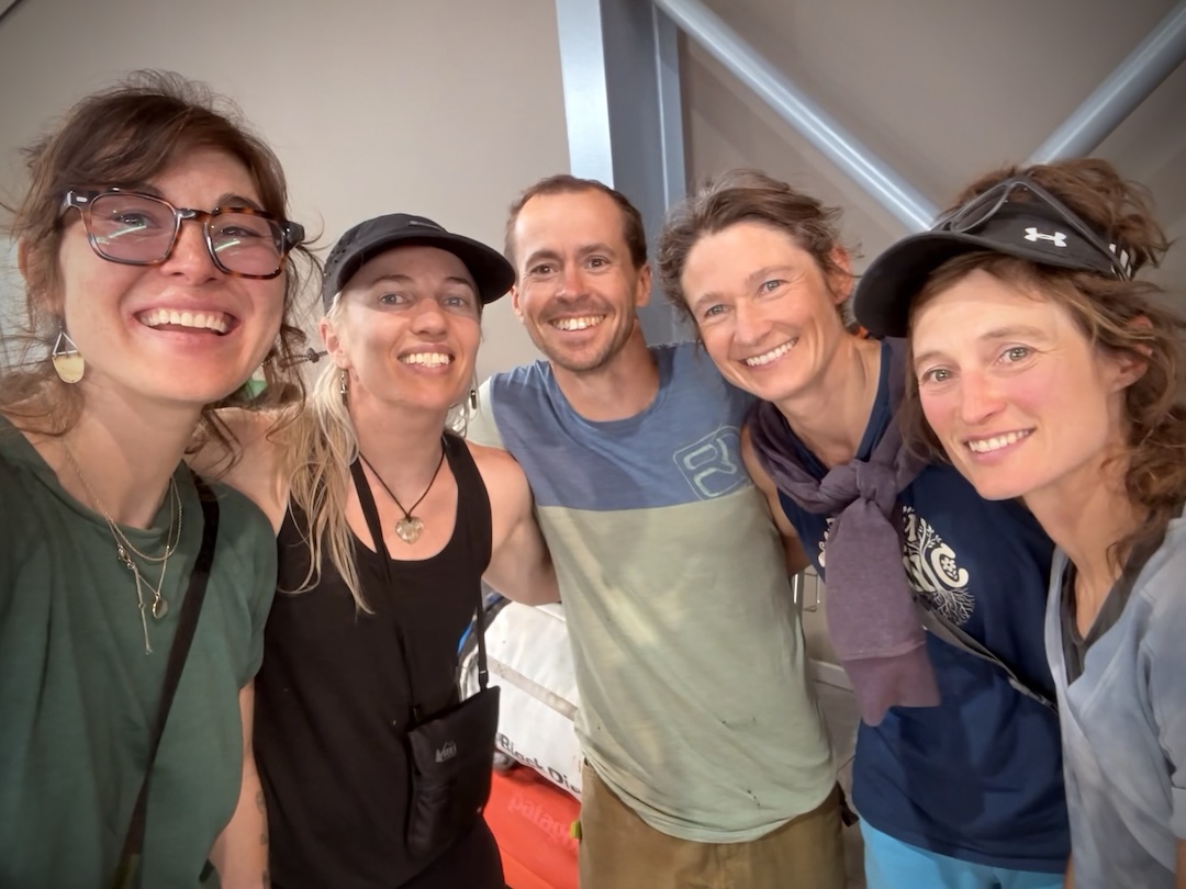 Climbers Lenore Sparks (second from left) and Elise Ebner (right), with the rest of their team in Madagascar, from left to right: Miya Tsudome, Daniel Gebel, and Dörte Pietron.
