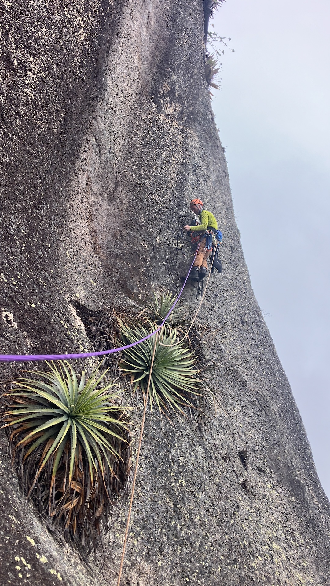 Ed Padilha climbs into the fog while establishing pitch 18 of Folia do Dovino (1,200m, 7c+). 