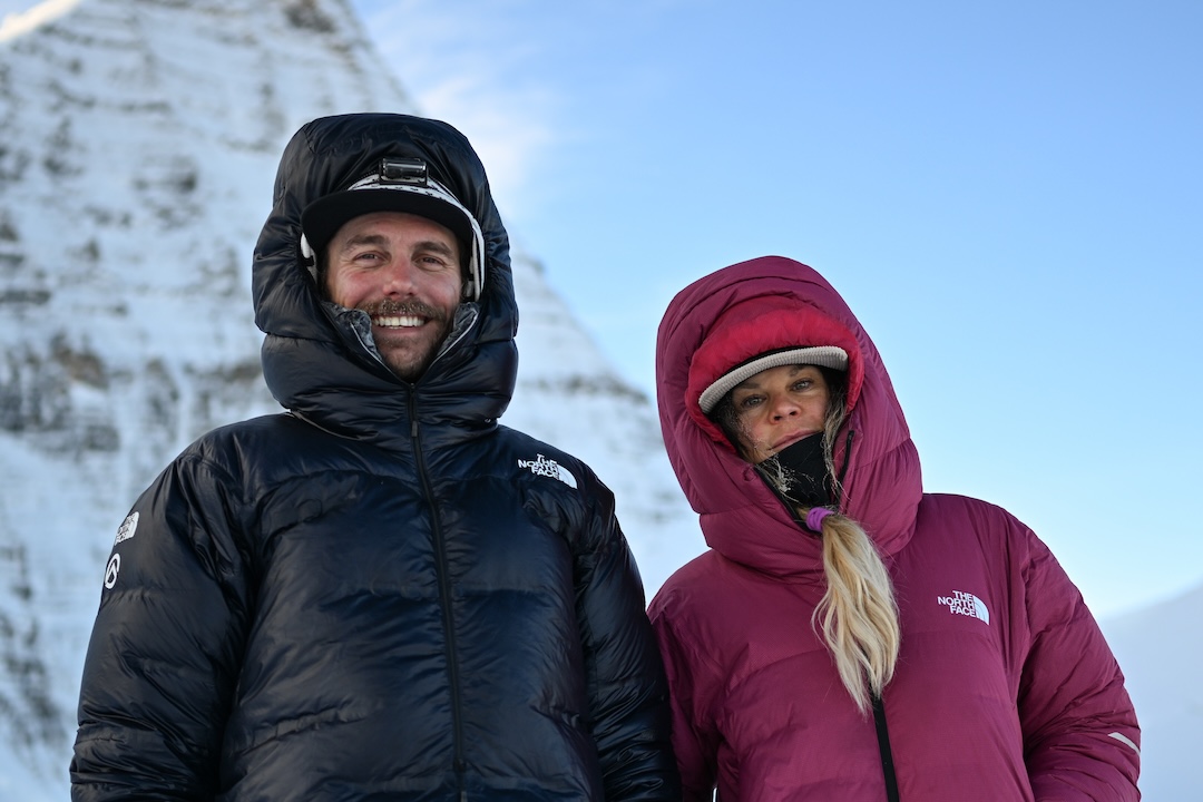 Christina Lusti and Guillaume “Gee” Pierrel after making the first ski descent of Mt. Robson’s south face. Tragically, Pierrel died in an avalanche in Pakistan in June 2026.