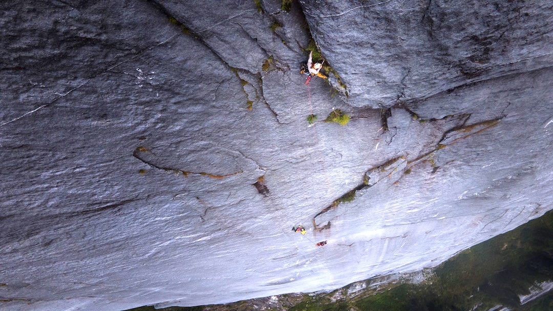 Mike Friesen leading pitch 13 with Cameron Jackson belaying below. 