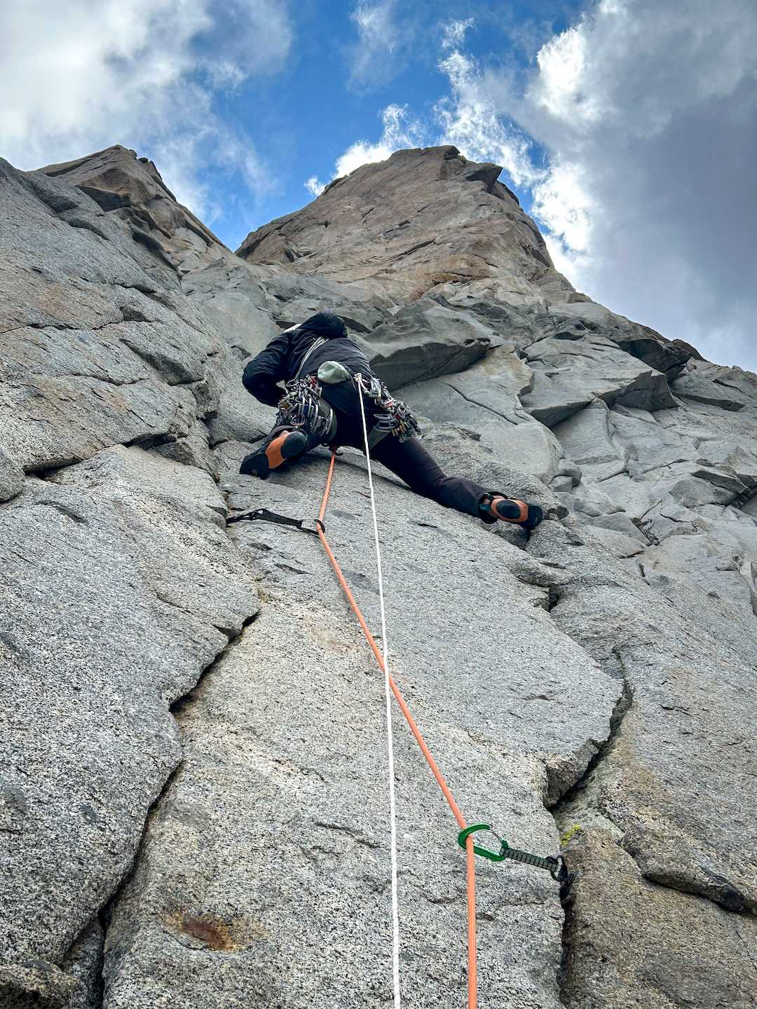 Vitaliy Musiyenko midway up the west face of the Candlestick, with the headwall above. 