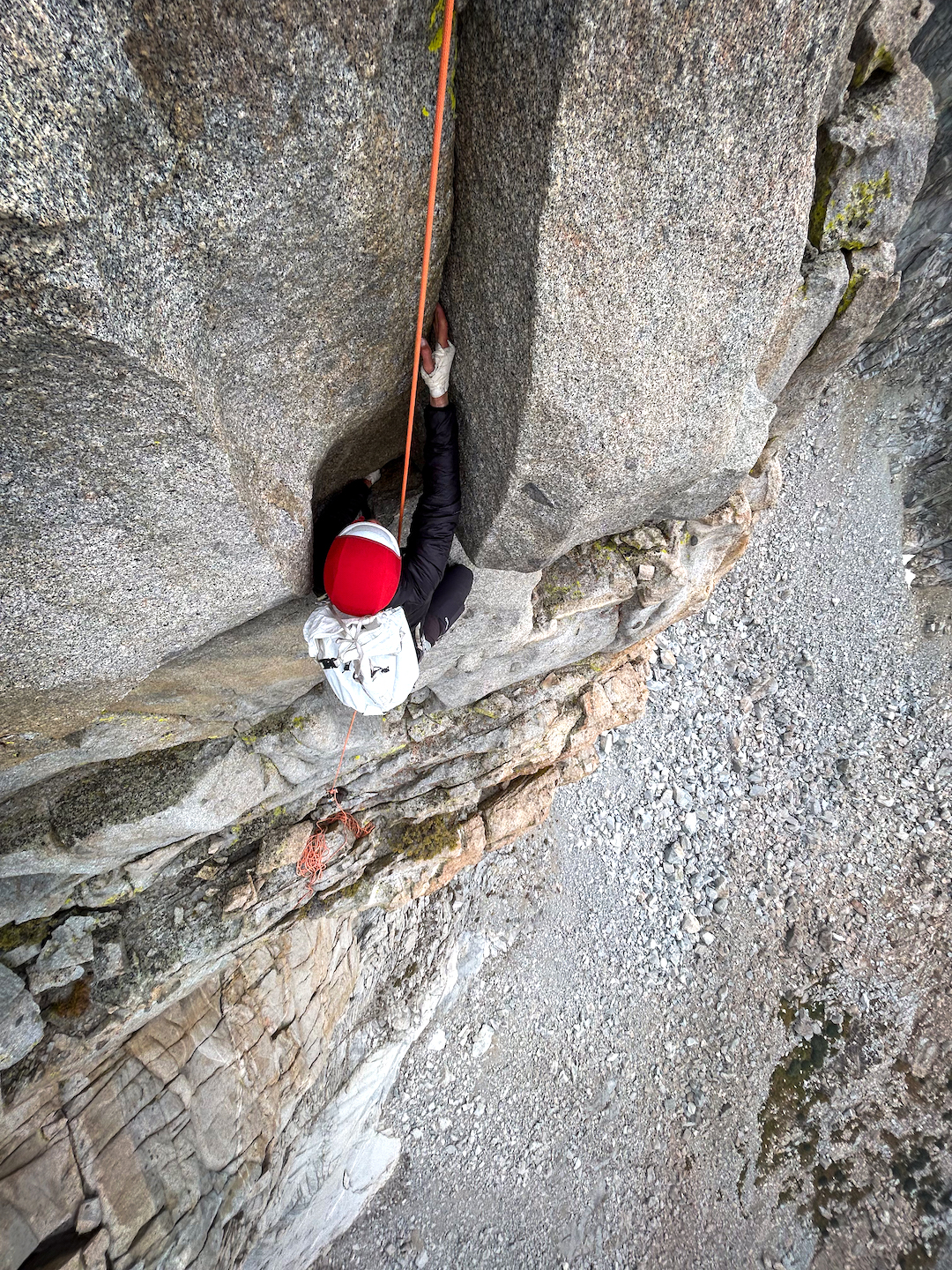 Vitaliy Musiyenko at the end of the last pitch on the west face of the Candlestick, just as hail started to fall. 