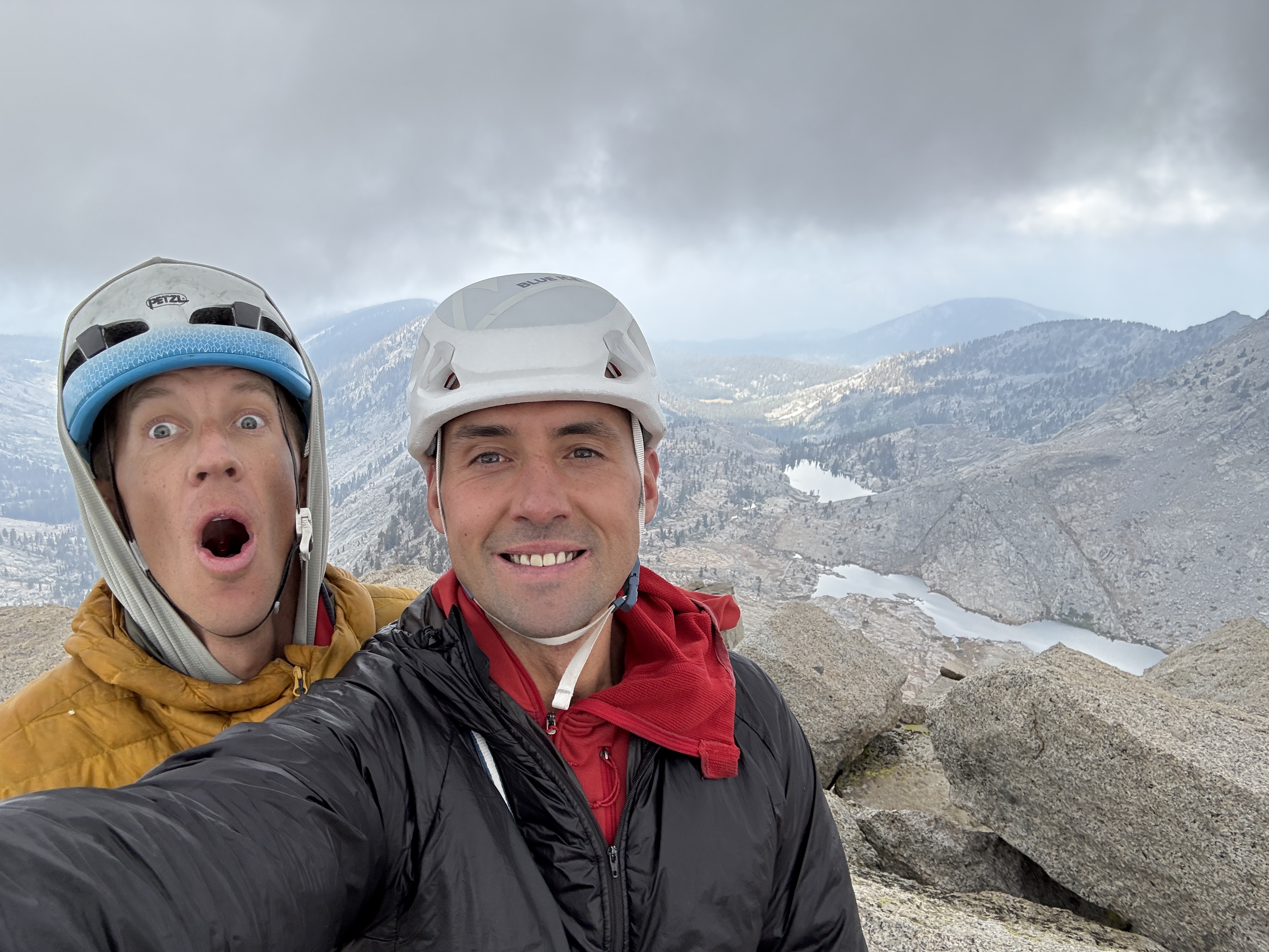 Daniel Jeffcoach (left) and Vitaliy Musiyenko on top of the Candlestick, Tablelands, Sequoia National Park. 
