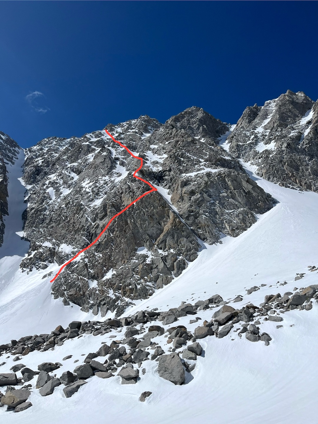 Foreshortened view of Lost and Found on the north face of Mt. Emerson.