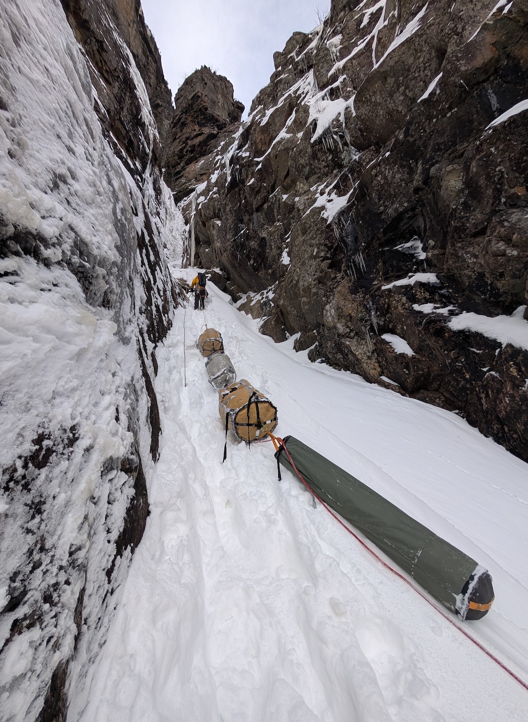Approaching the steep climbing on Les Chercheurs d’Or. The team carried a portaledge for their seven-day round trip on the route.