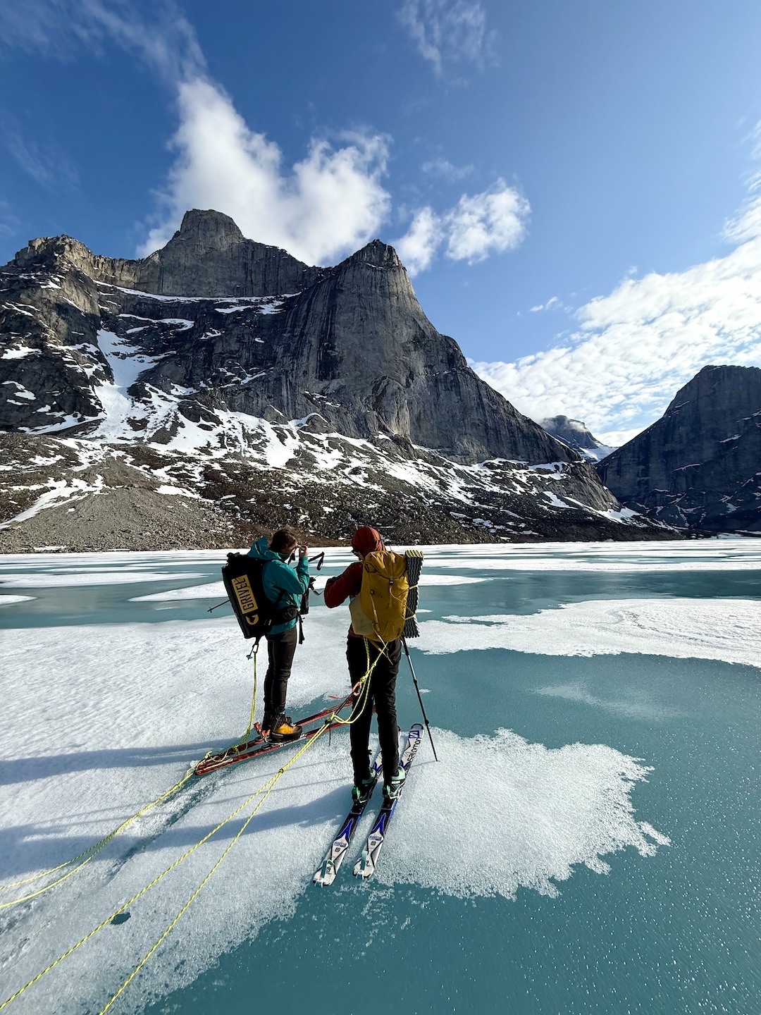 Approaching Eglinton Tower. The new route climbed the northwest buttress, near the right skyline. The main summit was first reached in 1934, from the south. 