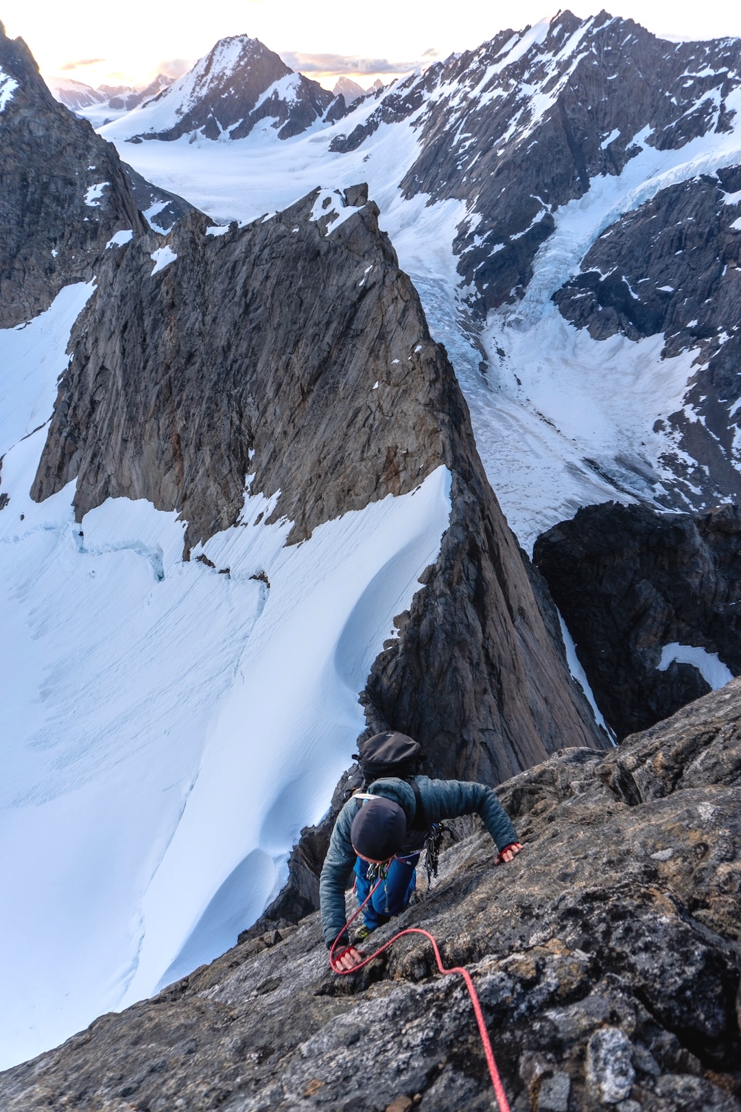 Robbie Milne high on the north ridge on Optimisme. 
