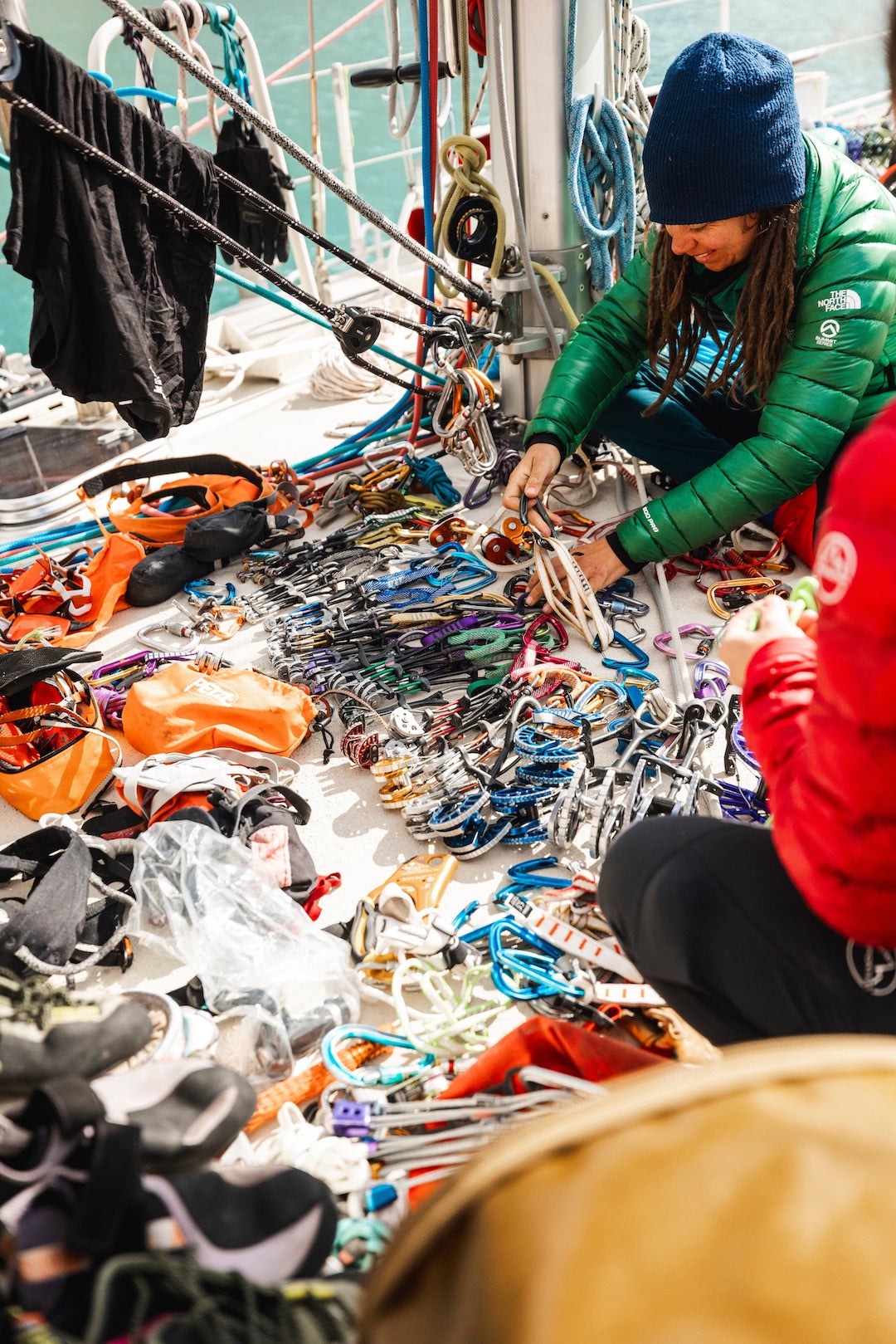 Caro North sorts gear aboard Cavalou. 