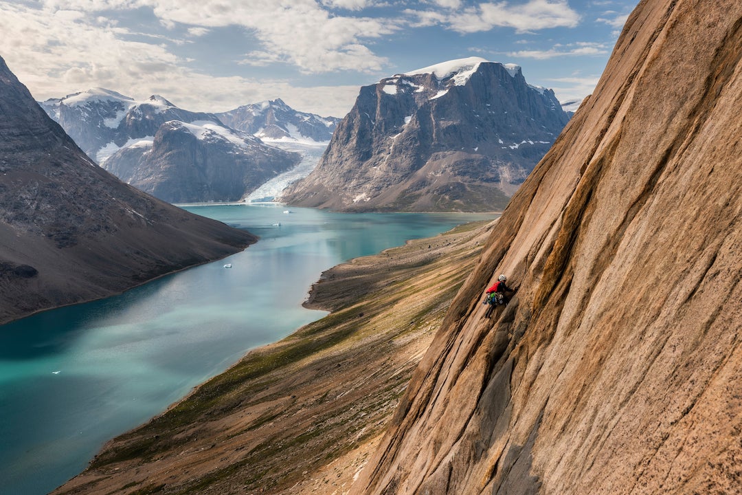  Gianna Müller on I’m About to Lose Control and I Think I Like It (745m, 6c C1), on the Caval’ou Wall, above Mørkesund. 