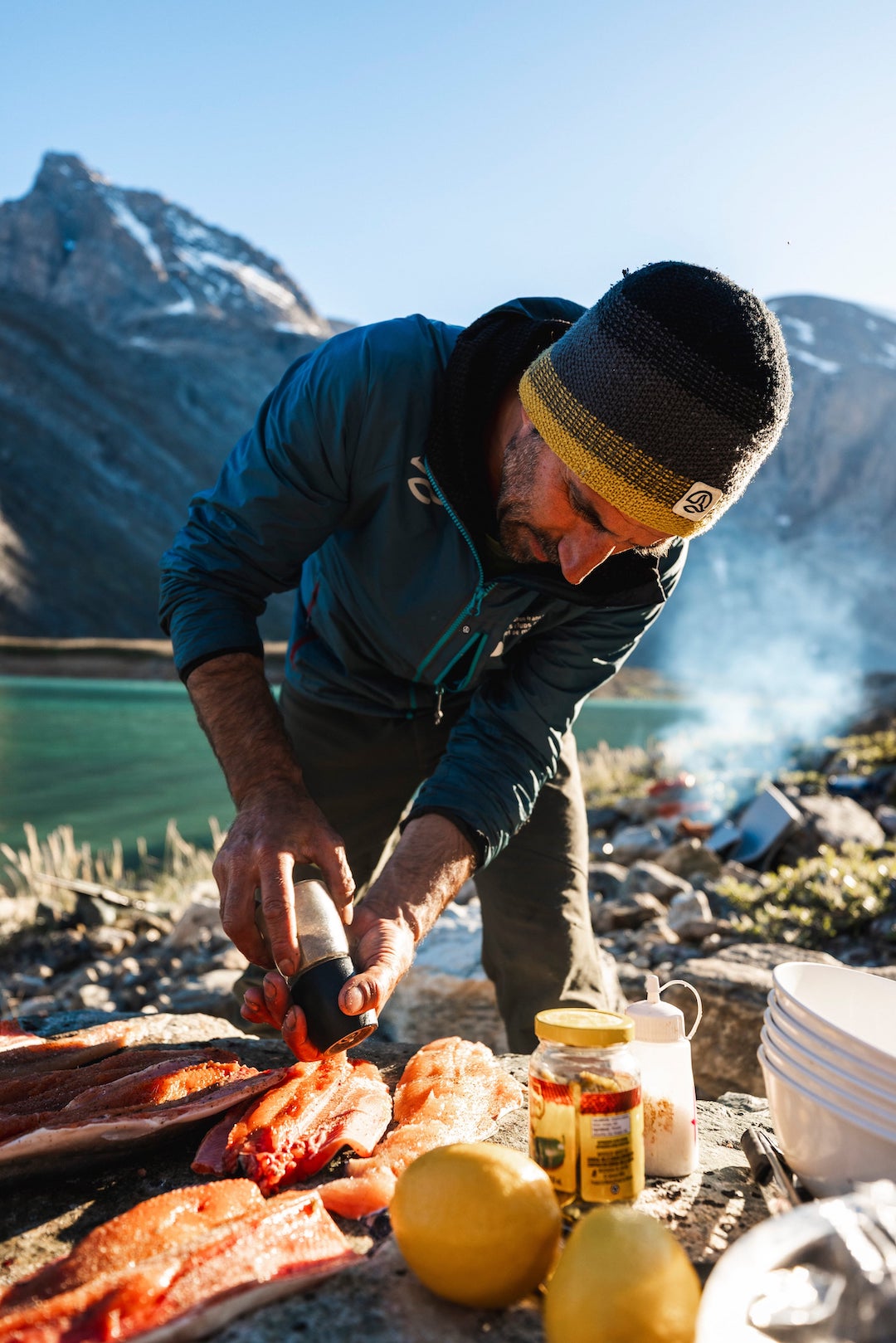 Vicente Castro preparing a meal of fresh fish. 
