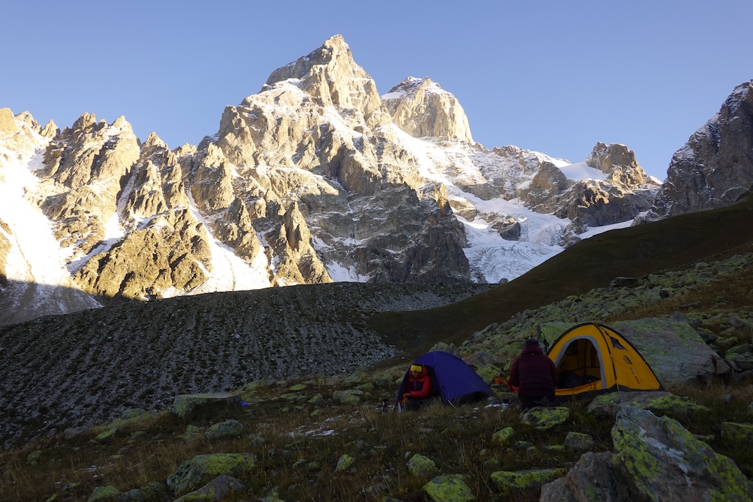 Camp at 2,900 meters below the southwest face of Gulba.