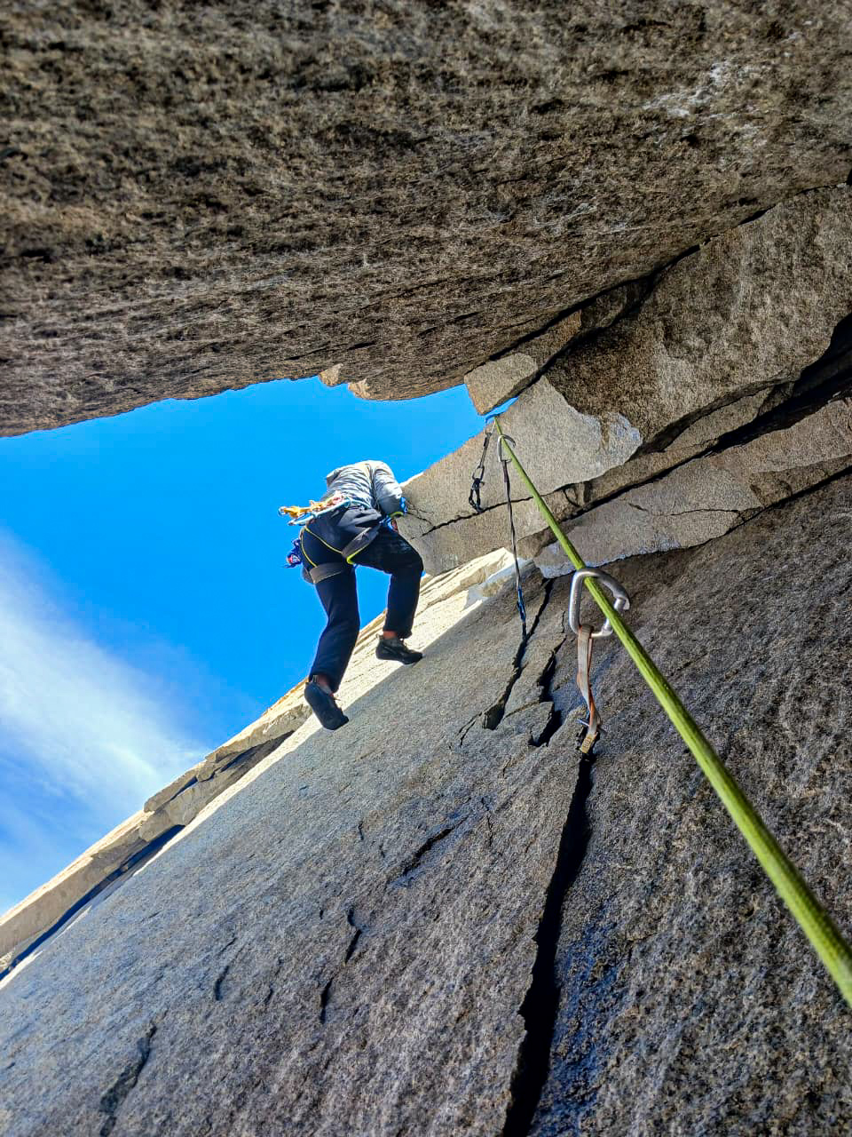 Joaquín Cisternas on the pretty fifth pitch of Gualicho, a new route on the northeast face of Cuerno Este. 