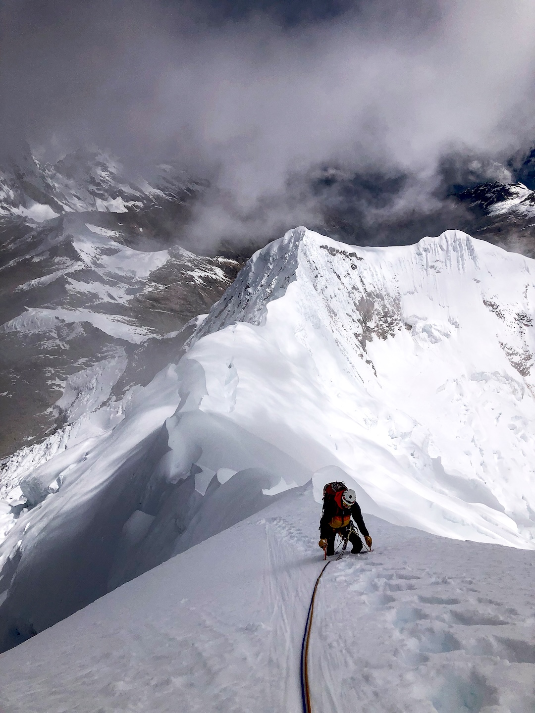 Matt Stacy on the summit ridge of Nevado Palcaraju.