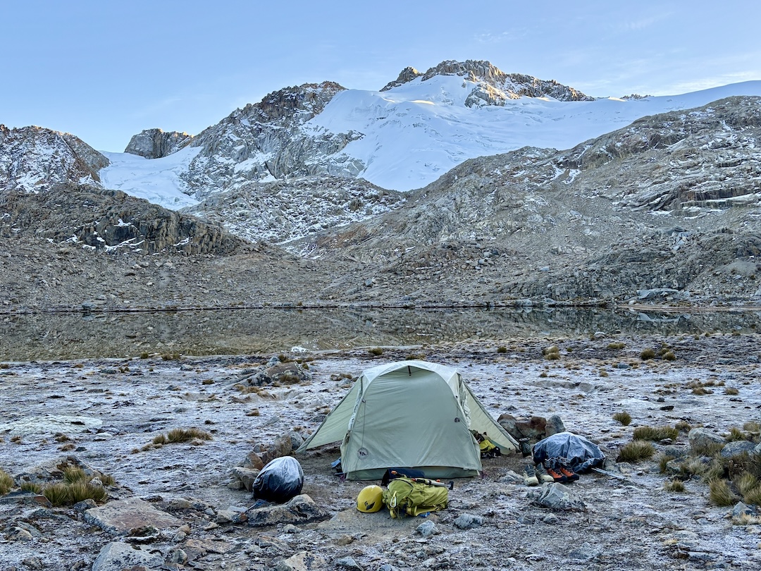 High camp (5,012m) below the south face of Machu Riti. 
