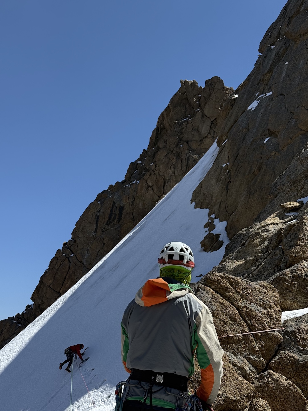 Final pitches to the summit on snow and ice terrain, led by Roman Shesternin, fifth day. 